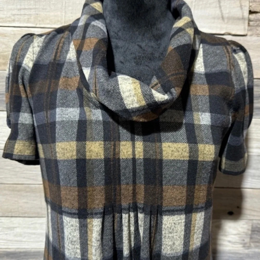 JESSICA HOWARD Plaid Cowl Neck Dress Medium Puff Short Sleeves JH Collectibles - Picture 6 of 9